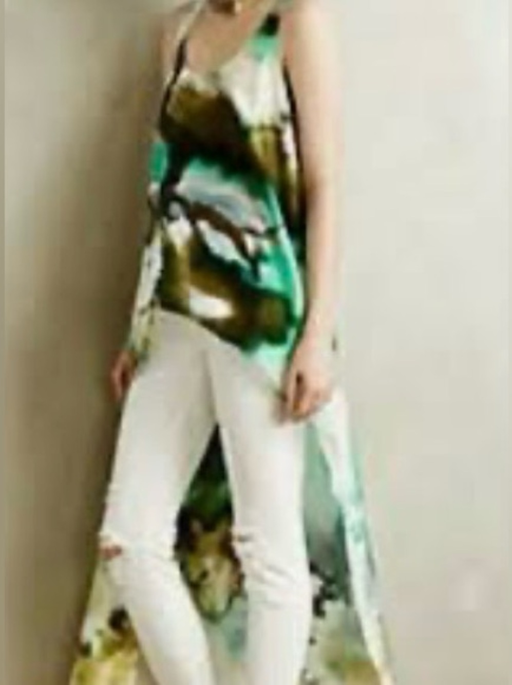 Tryb Silk Hi-Lo Tank Green/brown Size XS